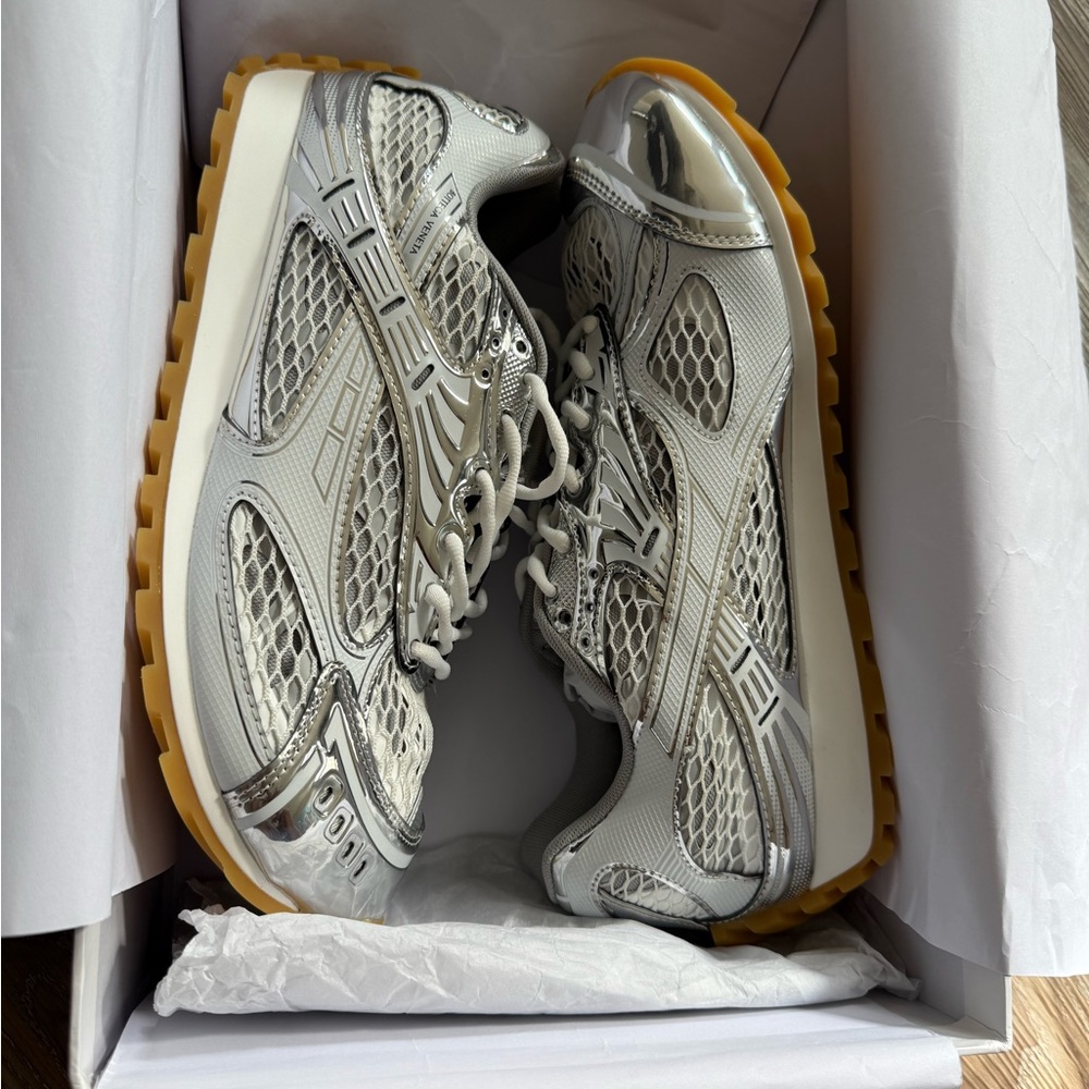 Stylish Silver and Yellow Sneakers